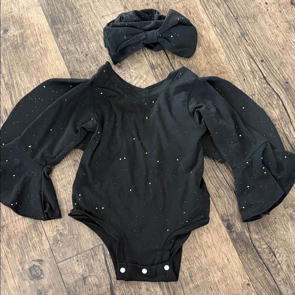 Baby Black Sparkly Bat Costume One Piece with Headband